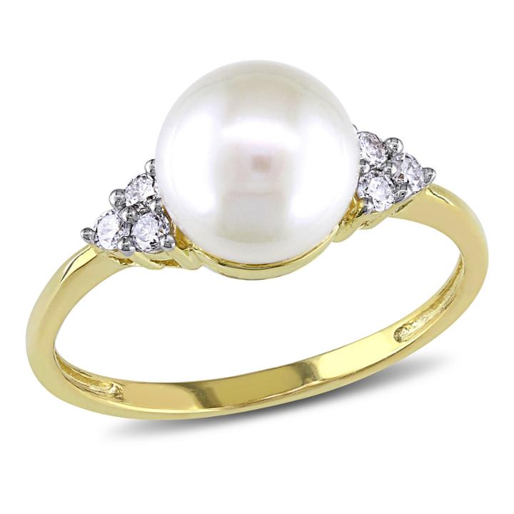 Cultured Freshwater Pearl & Diamond 10k Yellow Gold Ring