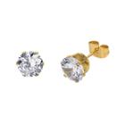 Cubic Zirconia 8mm Stainless Steel And Yellow Ip Stud Earrings