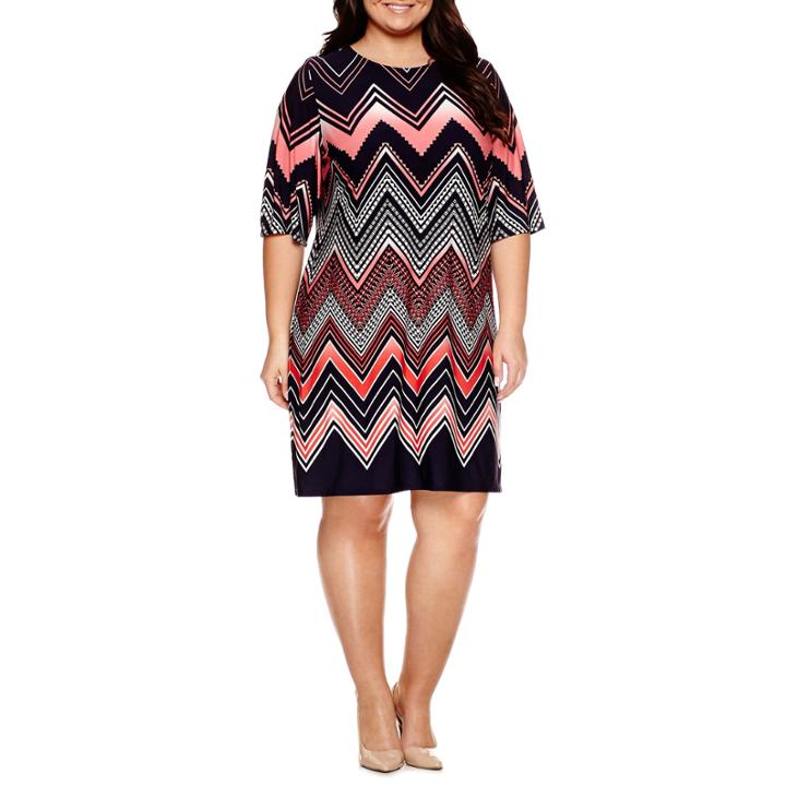 Studio 1 Elbow Sleeve Chevron Sheath Dress-plus