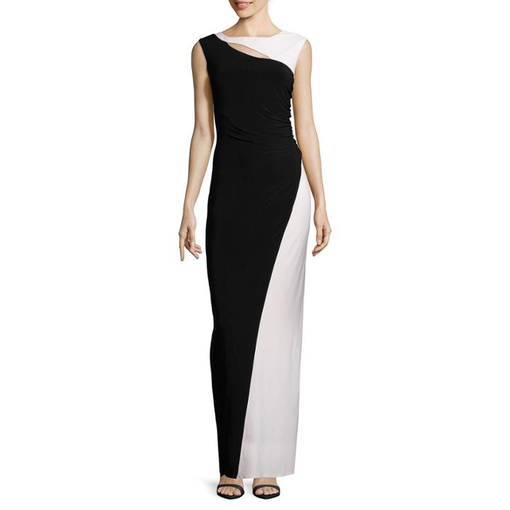 Scarlett Sleeveless Keyhole Colorblock Evening Gown - Petite