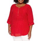 Worthington 3/4 Sleeve V-neck Zipper Blouse - Plus