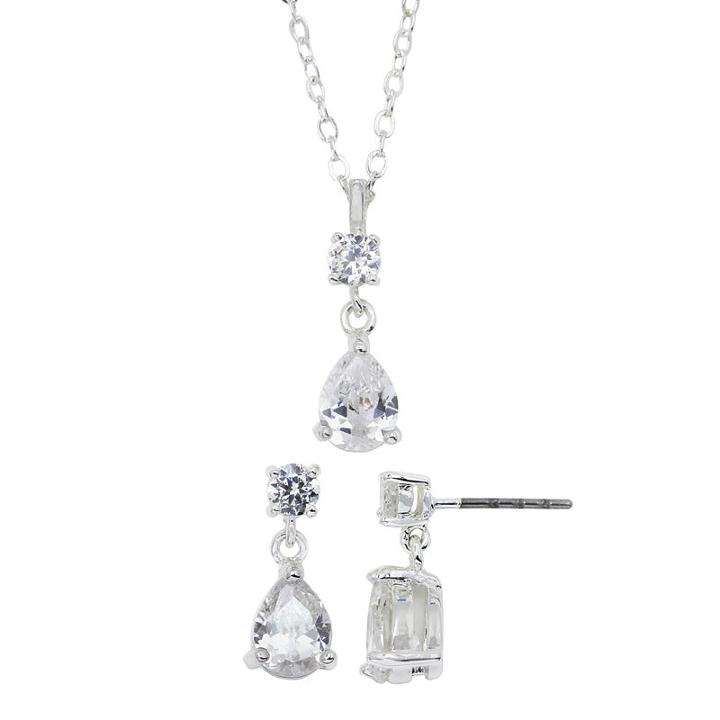 Sparkle Allure&trade; Pure Silver-plated Cubic Zirconia Pendant Necklace & Earring Set