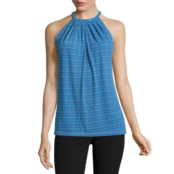 Worthington Sleeveless Crew Neck Knit Geometric Blouse