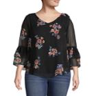 By & By 3/4 Sleeve V Neck Chiffon Floral Blouse-juniors Plus