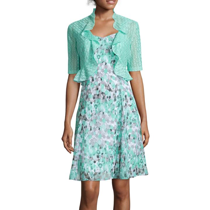 R & K Originals Dot Print Ruffle Jacket Dress