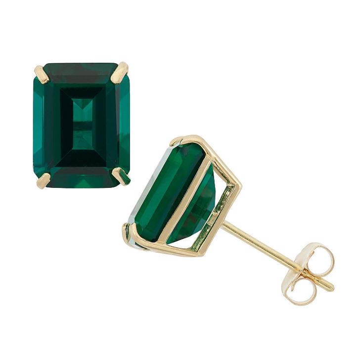 Lab Created Green Emerald 10k Gold 9mm Stud Earrings