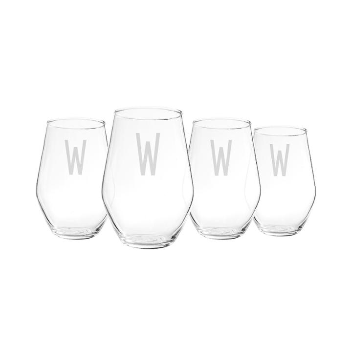 Cathy's Concepts Set Of 4 Personalized Contemporary Stemless Wine Glasses