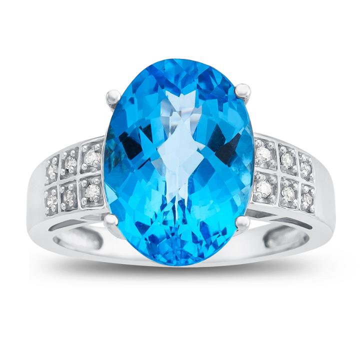 Womens Diamond Accent Genuine Blue Blue Topaz 10k Gold Cocktail Ring