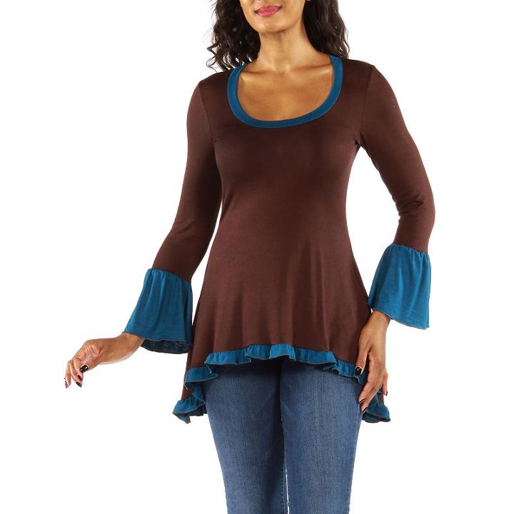 24/7 Comfort Apparel 2-tone Ruffled Tunic Top