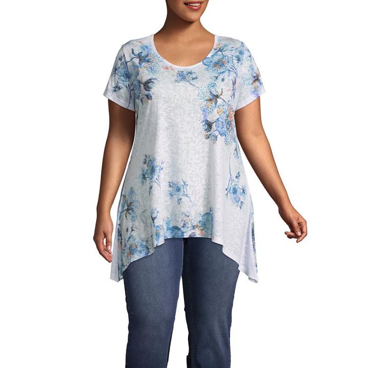 Short Sleeve Printed Sharkbite Hem Tee - Plus