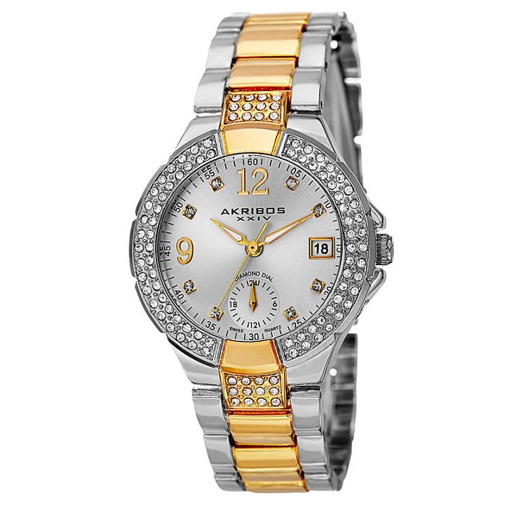 Akribos Xxiv Womens Two Tone Strap Watch-a-775ttg