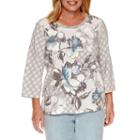 Alfred Dunner Northern Lights 3/4 Sleeve Crew Neck Knit Blouse-plus