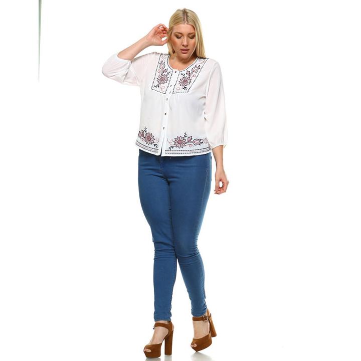 White Mark 'gladys' Embroidered Peasant Top - Plus