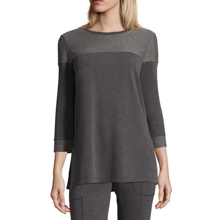 St. John's Bay Active 3/4 Sleeve Crew Neck T-shirt-womens Petite