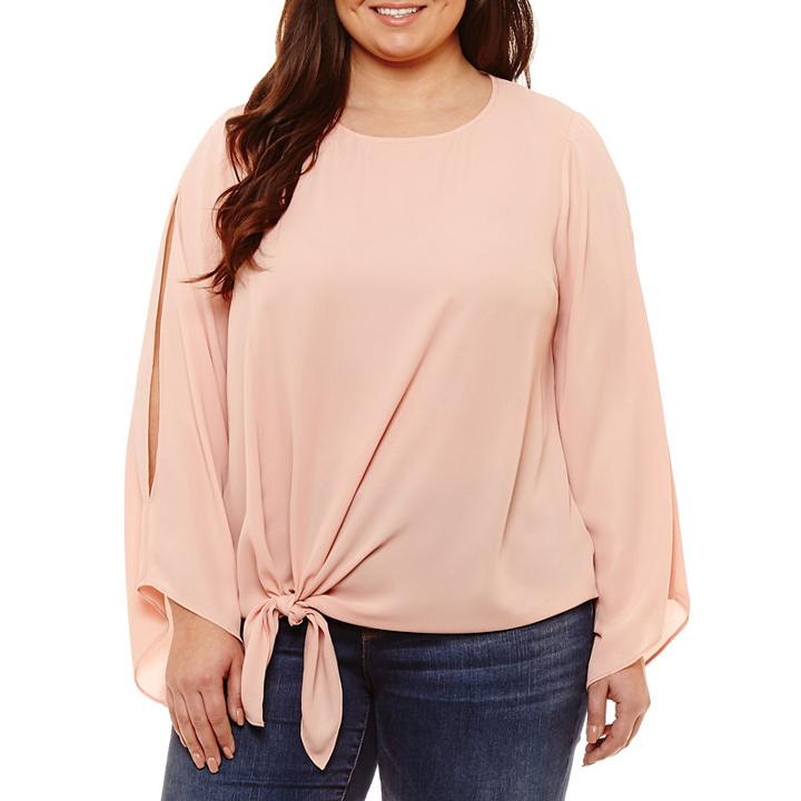 Bold Elements Tie Front Cold Shoulder Split Sleeveblouse-plus