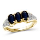 Womens 2 Ct. T.w. Genuine Blue Sapphire Gold Over Silver 3-stone Ring