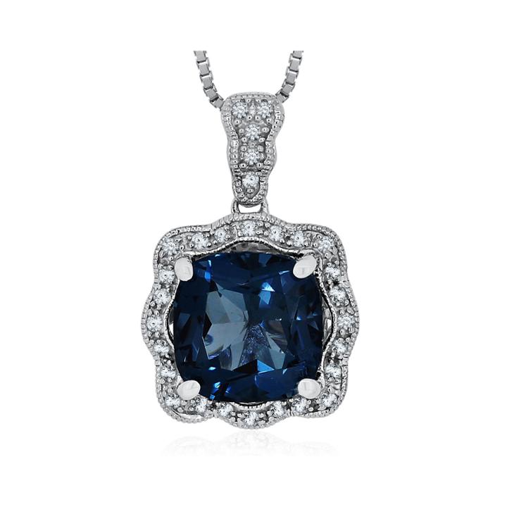 Genuine London Blue Topaz & Lab-created White Sapphire Sterling Silver Pendant