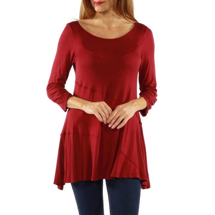 24/7 Comfort Apparel 3/4 Merrow Stitch Tunic Top