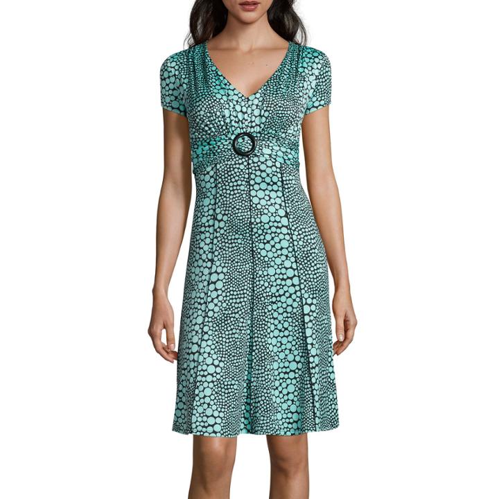 Perceptions Short-sleeve Bubble Dot Fit-and-flare Dress