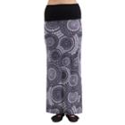 24/7 Comfort Apparel Black And White Oriental Printed Fold Over Maxi Skirt