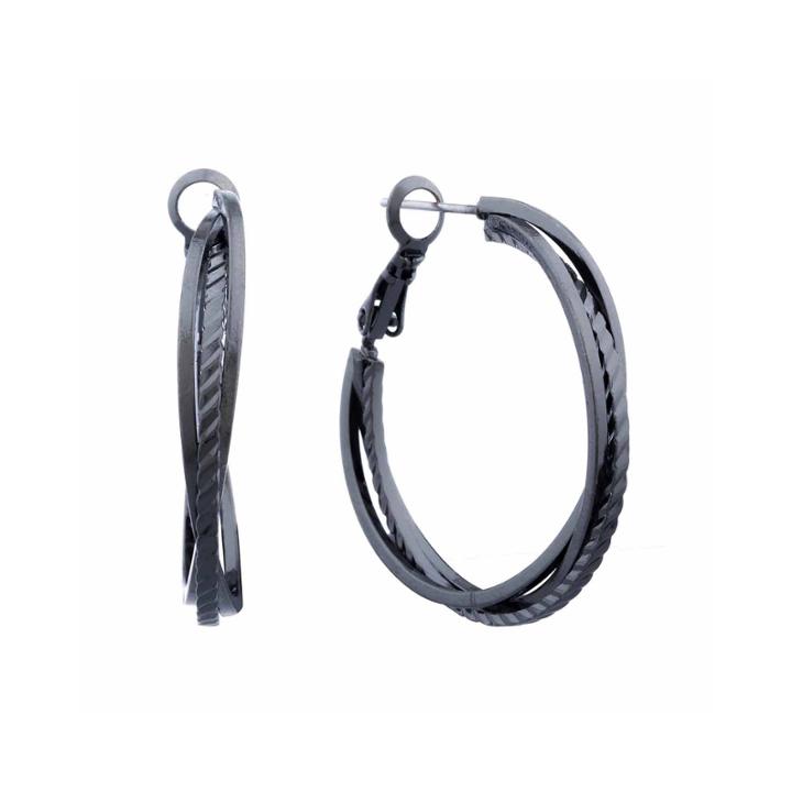 Liz Claiborne Hypoallergenic Hematite Multi-layer Hoop Earrings