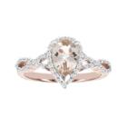 Blooming Bridal Genuine Pear Morganite And Diamond 14k Rose Gold Infinity Ring