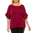Liz Claiborne 3/4 Sleeve Crew Neck Crepe Blouse-plus