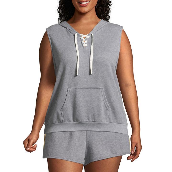 Flirtitude Sleeveless Lace Up Hoodie - Juniors Plus