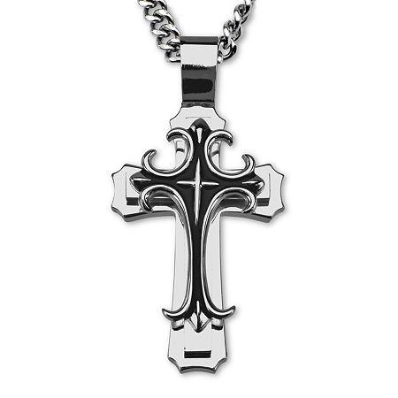 Inox Jewelry Mens Stainless Steel Fleur-de-lis Cross Pendant Necklace