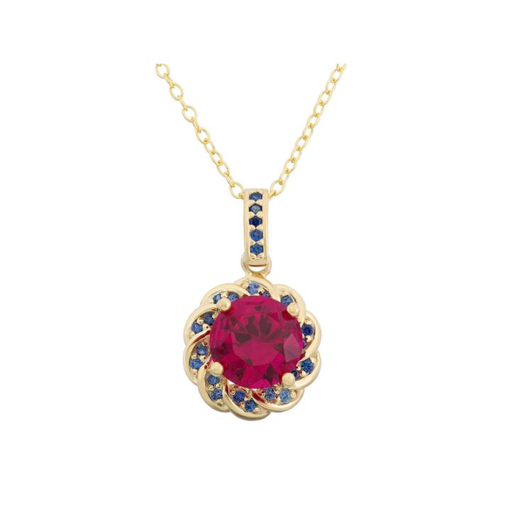 Lab Created Ruby & Lab Created Blue Sapphire 14k Gold Over Silver Pendant