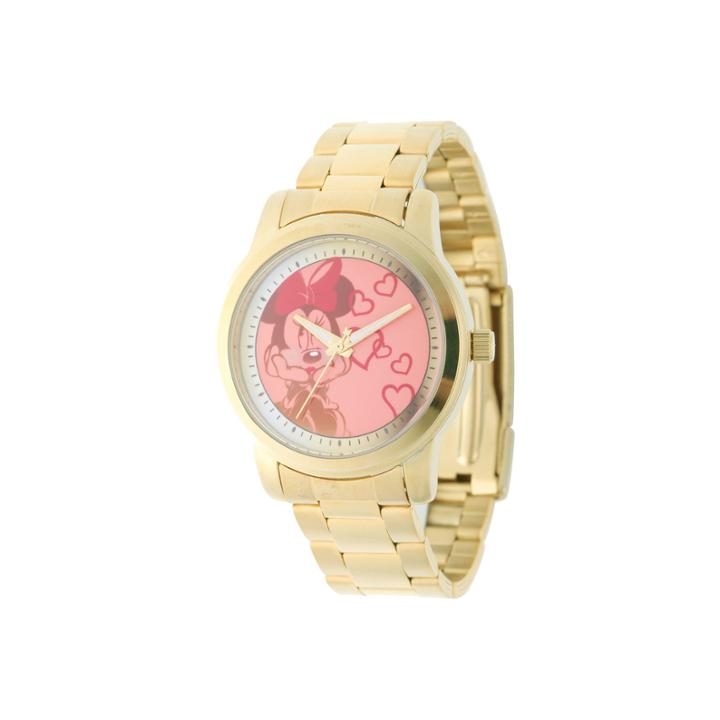Disney Minnie Mouse Womens Gold Tone Strap Watch-w001825