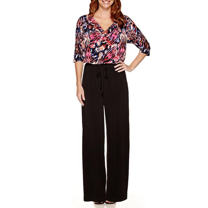 London Times Elbow-sleeve Print Top Jumpsuit - Petite