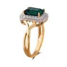 Womens Green Emerald Gold Over Silver Cocktail Ring