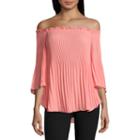 Worthington 3/4 Sleeve Off-shoulder Pleat Blouse
