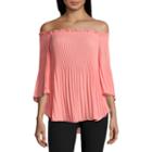 Worthington 3/4 Sleeve Off-shoulder Pleat Blouse