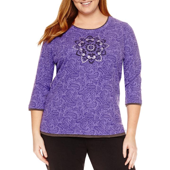 Made For Life 3/4 Sleeve Crew Neck Medallion T-shirt-womens Plus