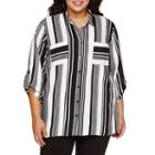 Alyx 3/4-sleeve Button-front Striped Crepe Shirt - Plus
