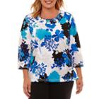 Alfred Dunner Easy Going Short Sleeve V Neck Floral T-shirt-womens Plus