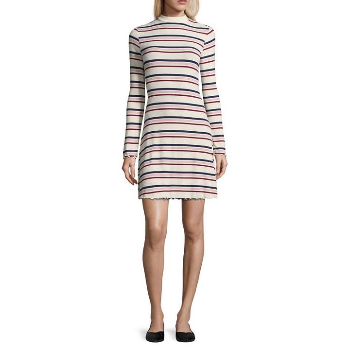 Arizona Long Sleeve Stripe Fit & Flare Dress-juniors