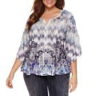 Unity World Wear 3/4 Sleeve Scoop Neck Knit Blouse-plus