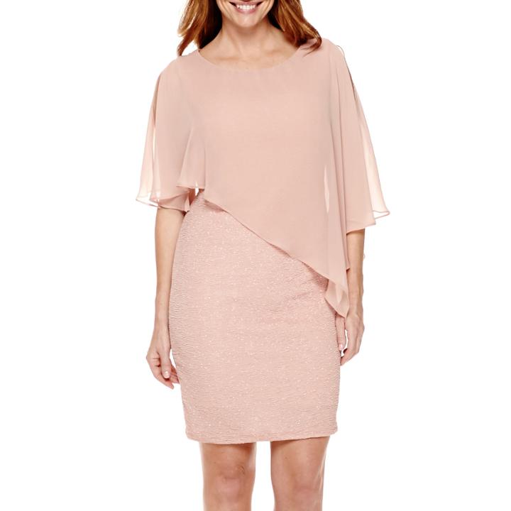 Scarlett Chiffon Overlay Glitter Sheath Dress - Petite