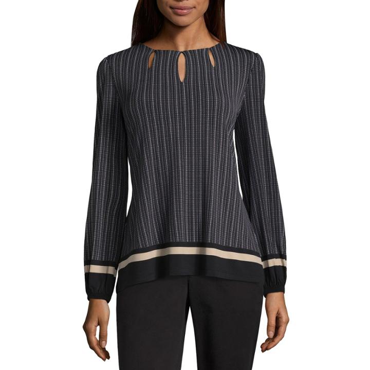 Liz Claiborne Long Sleeve Crew Neck Dots T-shirt-womens