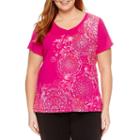 Made For Life Short Sleeve V Neck Medallion T-shirt-womens Plus