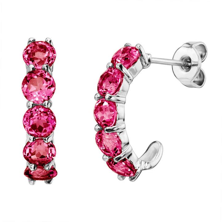 Lab-created Round Ruby Sterling Silver J-hoop Earrings
