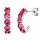 Lab-created Round Ruby Sterling Silver J-hoop Earrings