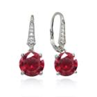 Red Ruby Sterling Silver Round Drop Earrings