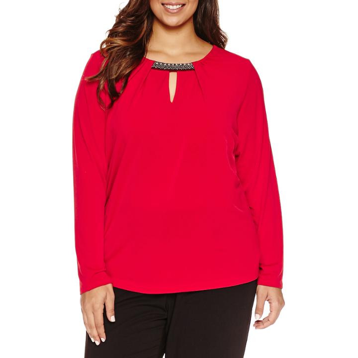 Liz Claiborne Pleat Neck Bling Blouse-plus