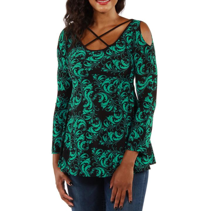 24/7 Comfort Apparel Abstract Printed Split Sleeve Tunic Top
