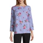 Liz Claiborne 3/4 Sleeve U Neck Floral Blouse- Talls