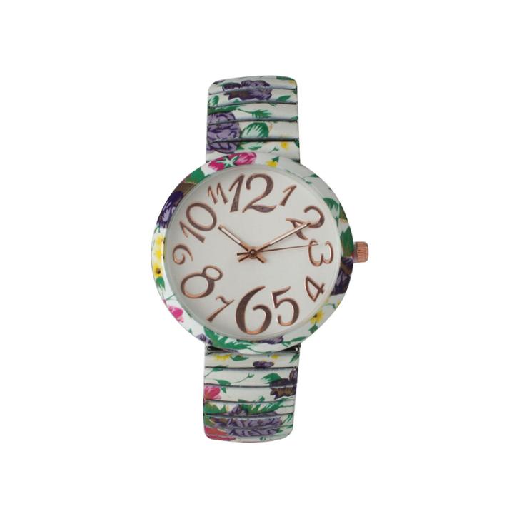 Olivia Pratt Womens White Green Purple Floral Expansion Band Watch 25975white Green Purple